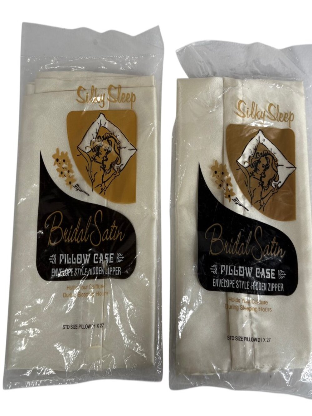 Vintage Silky Sleep Bridal Satin Set of 2 Pillowcases Standard Size